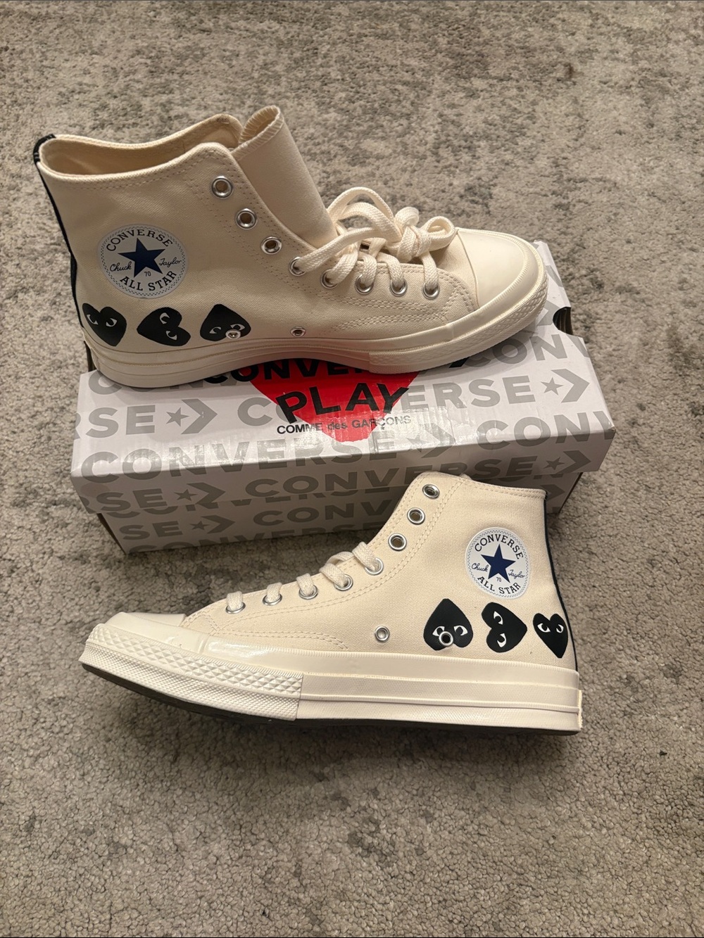 Comme des Garçons PLAY x Converse High Top Sneakers - Cream & Black